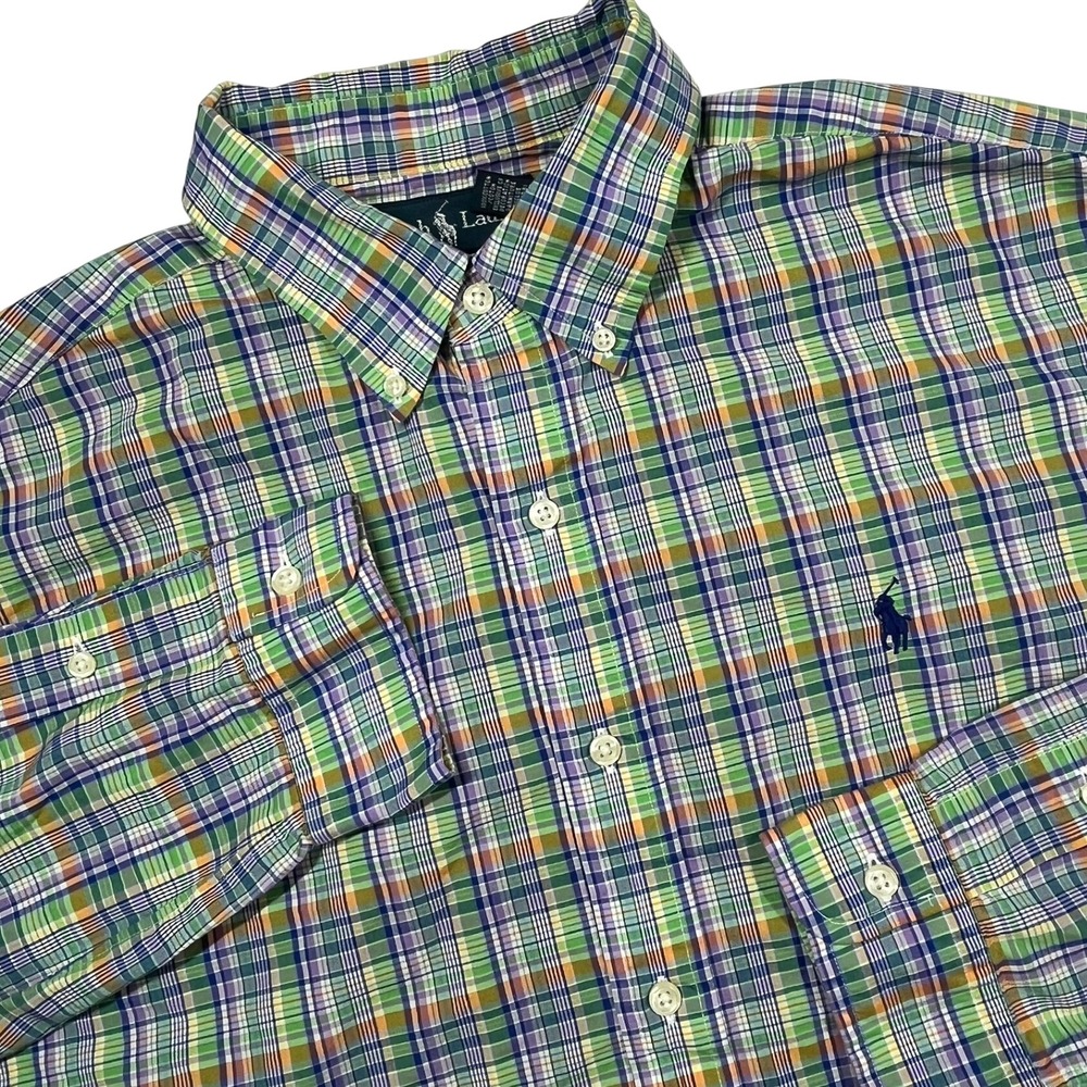Ralph Lauren Button Down Shirt Mens Large Green Plaid Classic Fit 100% Cotton - Picture 1 of 11